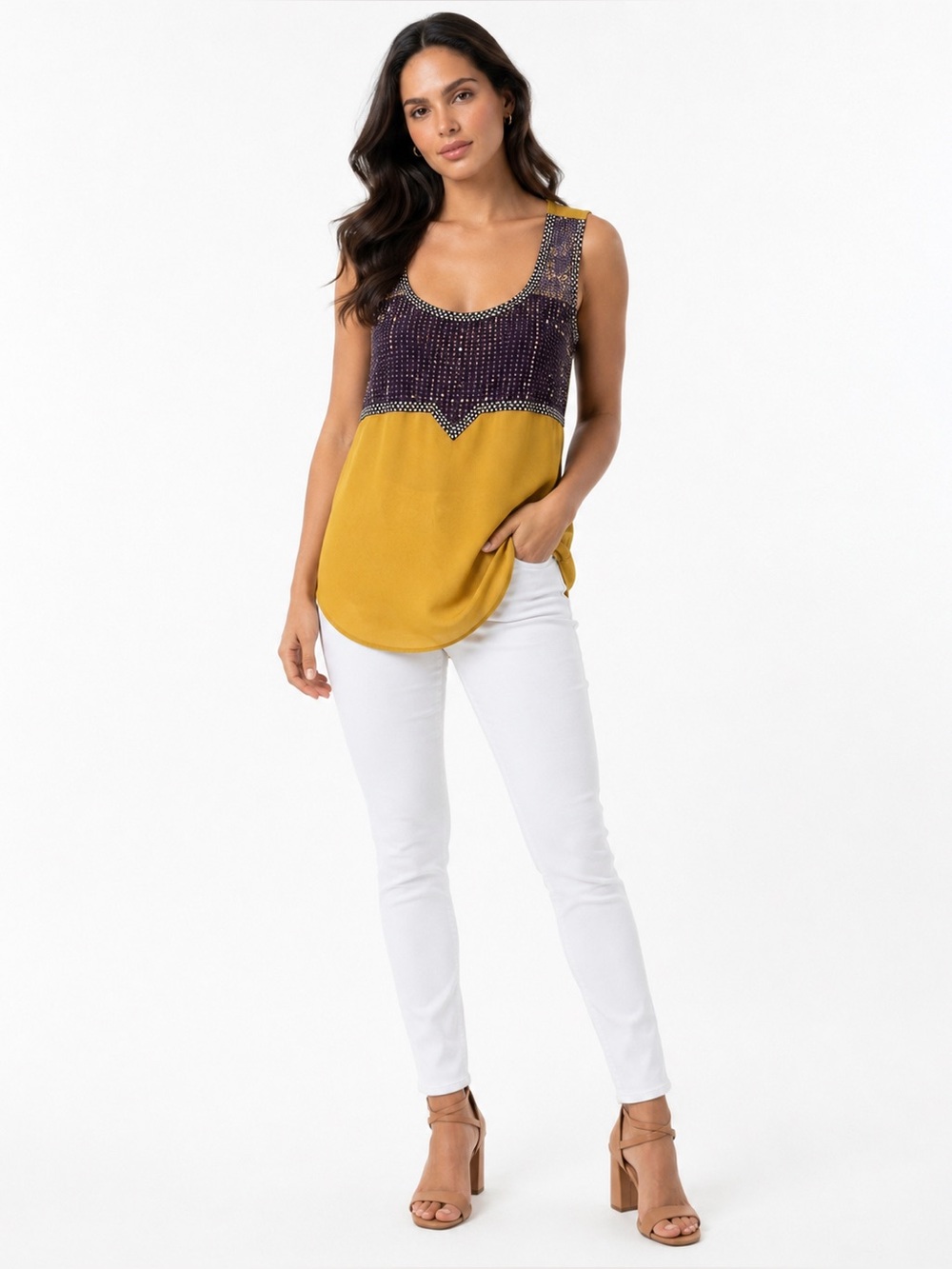 ARK and Co Embellished Tank Medium Purple and Gold skuE